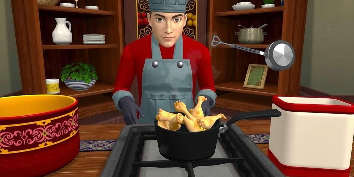 Tandoori Trail - Gameplay Screenshot Tandoori Trail gameplay showing a player preparing butter chicken in a virtual kitchen with traditional Indian utensils